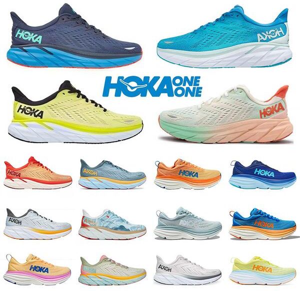 Outdoor Sports Trainers Bondi 8 Casual Shoes Hoka ONE Black White Sports Carbon X2 Clifton 8 9 Hokas Shock Absorption Amber Men Women Sneakers Runner