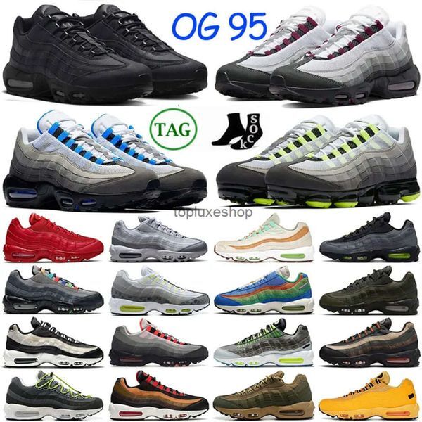 Designer 95 OG Shoes Mens Dark 95s Army Greedy Chaussures 95s Neon Solar Red Triple Black White 95 Volt Earth Day Navy Blue Grape Sneakers