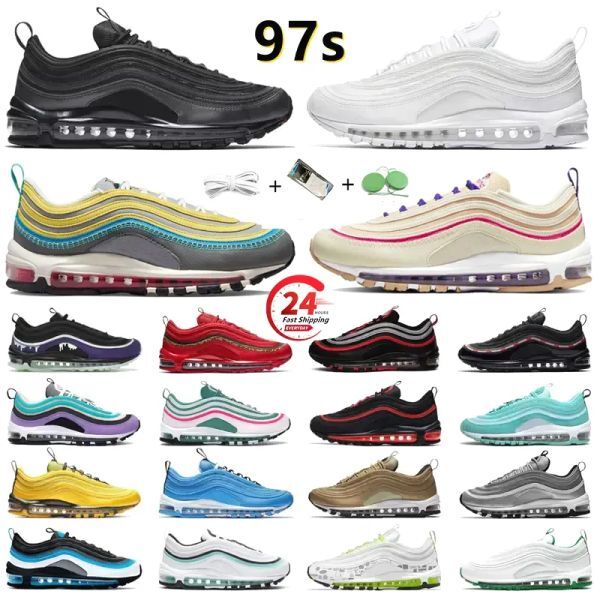 Shoes 97 Triple 97s Black White Men Running Women Sneakers Red Gold Leopard Sail Sean Olive Bred Sliver Bullet Halloween USA Metalic Wholesale 2024 s