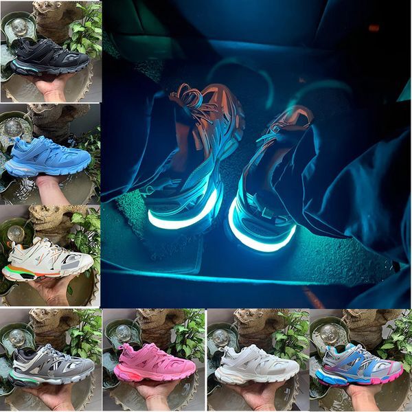 3 3.0 Sneaker LED Track For Men Women Shoes Track Runner Led Lighted Gomma Leather Grey Trainer Nylon Printed Platform Sneakers Light Tracks Size 45 94122 .0 s s