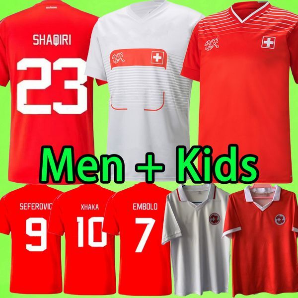 2022 Switzerland Soccer Jerseys KIDS KIT Mens 22 23 XHAHA EMBOLO OKAFOR SOW SHAQIRI EEDI SEFEROVIC OMLIN 2023 Football Shirts SWISS Retro