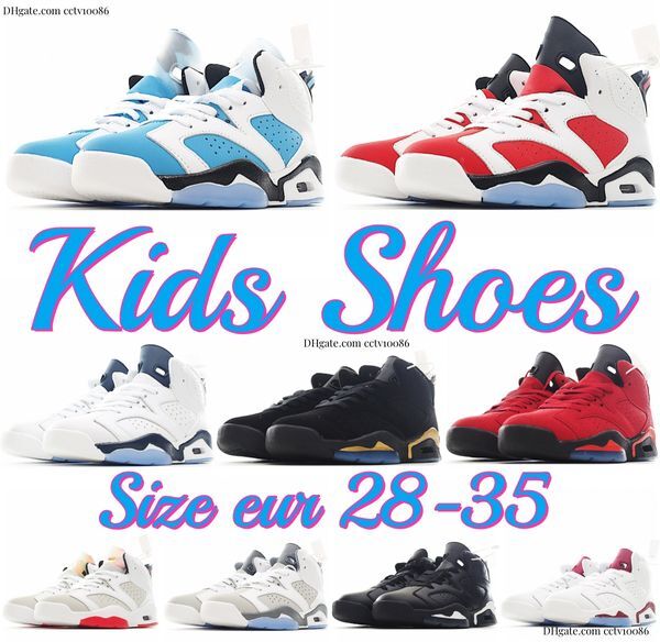 Kids Shoes 6s Basketball 6 Running Sneakers Boys Girls Sport Trainers Children Youth Shoe Kid Runner Sneaker UNC Blue White Carmine DMP Bravo Midnight Navy eur 28-35