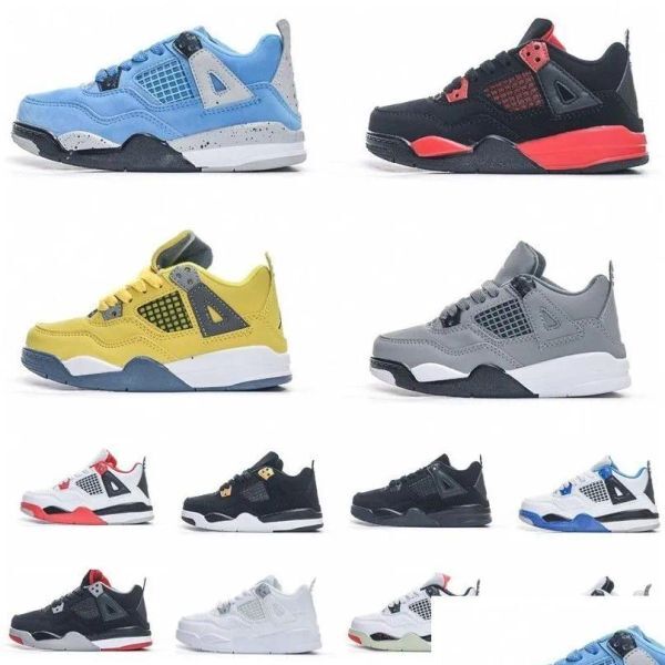 New Fashion Athletic Outdoor Boys Basketball 4 Jumpman 4S Shoe Kids Shoes Children Black Mid Sneaker Chicago Designer Scotts Mi Dhrfs