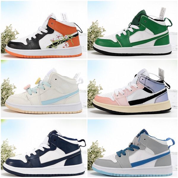 New Arrival Toddler Kids 1 Low trainers Childrens Infants 1s luck green Basketball Shoes Kid Runner Athletic shoes Child Shorts Jumpman True Blue Cement Sneakers