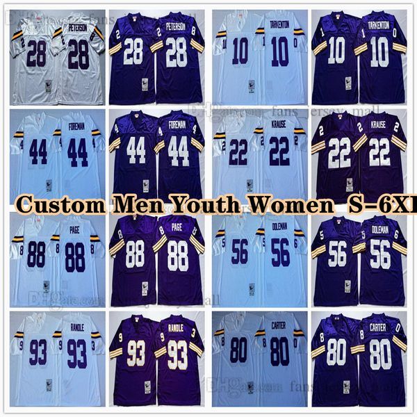 Custom DIY 75th Vintage 53 Mick Tingelhoff 1968 Football Jerseys 10 Fran Tarkenton 22 Paul Krause 44 Chuck Foreman 56 Chris Doleman 81 Carl Eller Randall McDaniel Yary