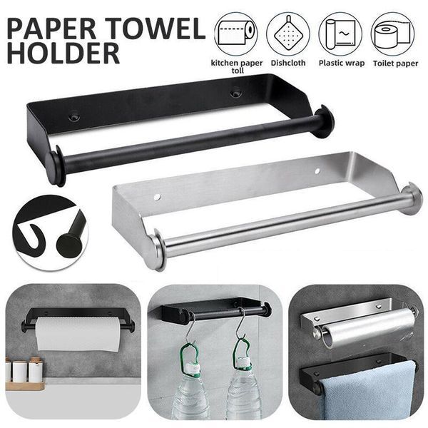 Toilet Paper Holders Universal Towel Holder Stainless Steel Roll Tissue Wall Mount Rack Rolls Kitchen Bathroom Accessories Silver/Black