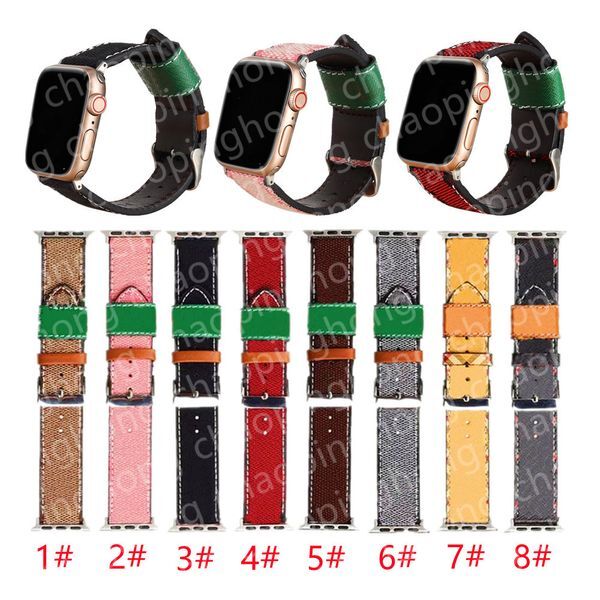 Watch Bands For Apple Watch Strap 7 3 4 5 6 SE Series iWatch Band 44mm 45mm 41mm 40mm 42mm 38mm Wristband Luxury Letter Bracelet High Quality Leather Fashion Smart Straps