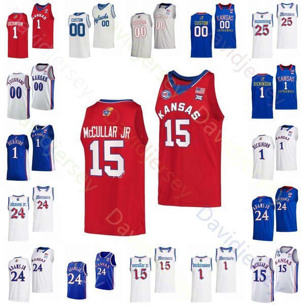 Kansas Jayhawks Basketball Jersey NCAA College Kevin McCullar Jr. Hunter Dickinson K.J. Adams Jr. Dajuan Harris Jr. Johnny Furphy Elmarko Jackson Dick Agbaji Manning