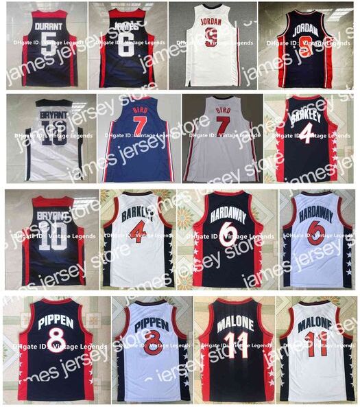 College Basketball Wears Retro Basketball Jersey 23 Michael Jor dan 2012 Team USA Bryant Kevin Durant James Larry Bird 1992 USA Charles Barkley Karl Malone Penny