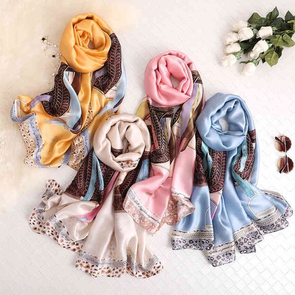 LESIDA Fashion Women 100% Silk Scarf Female Luxury Brand Leopard Print Foulard Shawls and Scarves Beach Cover-Ups Whole