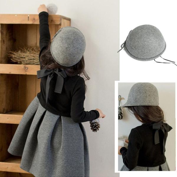 Caps & Hats Kids Girls Grey Woolen 2022 Year Spring Winter Warm Hat For 4-8Y Fashion Accessories