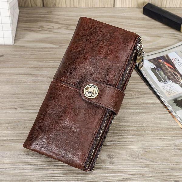 Wallets Contact&#39;S Long Wallet Woman Zipper Phone Pocket Purse Money Bag With AirTag Slot Ladies Clutch Genuine LeatherWallets