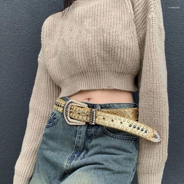 Belts Female Pin Buckle Belt Sequins Waist Band For Pants Jeans Teens Girl Fashion Waistbelt Clothing Accessories