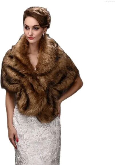 Scarves Wholesale High-grade Brown Wool Shawls Warm Women Winter Faux Fur Shawl