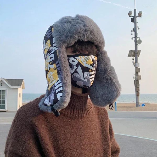 Bandanas Korean 4 In1 Ski Cap Scarf Ear Muffs Mask Winter Warm Windproof Plush Hat Coldproof Riding Fishing Outdoor