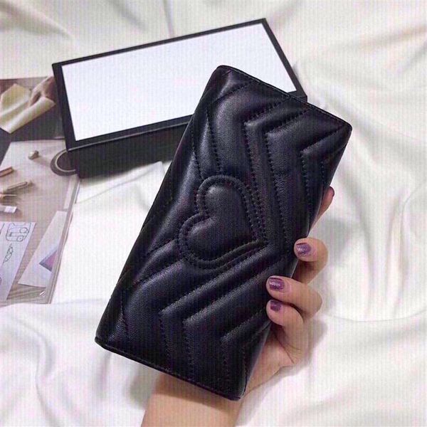 Designer Women Love Embroidery Marmont Wallet Italy Brand Sheepskin Leather Long Purse Card Holder Bag Lady Coin Purses Luxurys De259T