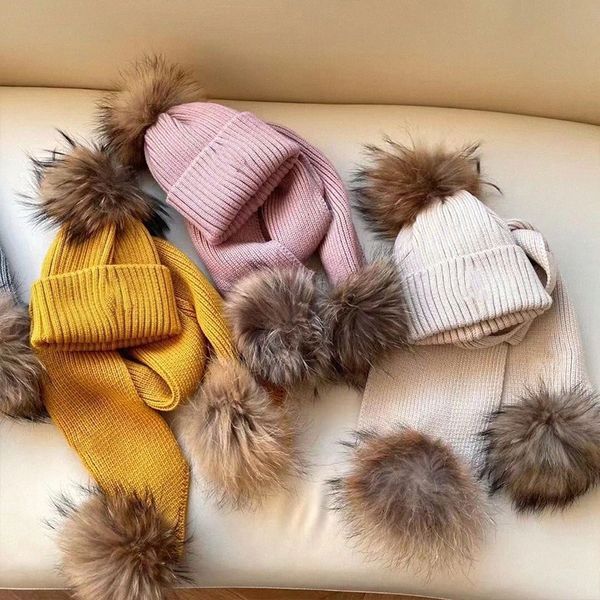 Baby Hats kids toddler Hat Scarf Sets gift girls Boys Children Girl caps Cute Winter Warm Knitted Pompom Baby Cap Beanie Solid Hairball P1iq#