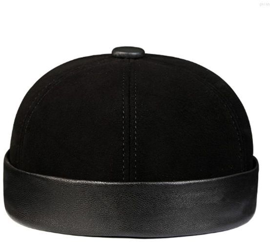 Berets Real Suede Leather Retro Hat Casual Landlord Sheepskin Cap Thin Round Male Caps Fashion Winter And Autumn