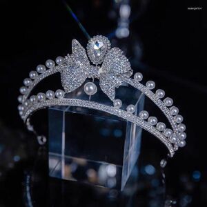 Hair Clips Bow Pearl Accessories Zircon Bride Korean Luxury Crown Wedding Dress