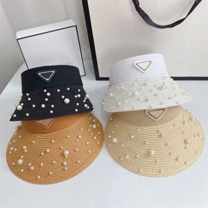 Pearl Beach Straw Hats Woman Summer Vintage Outdoor Sun Protection Cap Solid Color Breathable Caps Bandage Wide Brim Hats233L