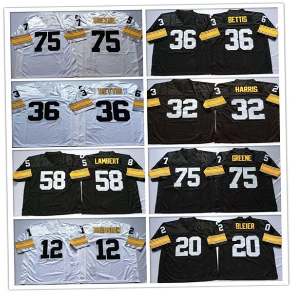 Ncaa Men Vintage Football 32 Franco Harris 20 Rocky Bleier 36 Jerome Bettis 58 Jack Lambert 75 Joe Greene Jersey White Black Size S-3XL