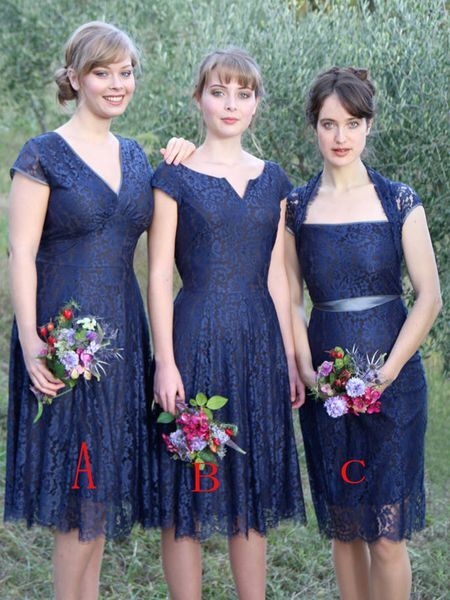 High Quality Navy Blue Bridesmaid Dresses Mix Styles Lace Spring Summer Garden Countryside Maid of Honor Gowns Wedding Guest Tailor Made Plus Size Available