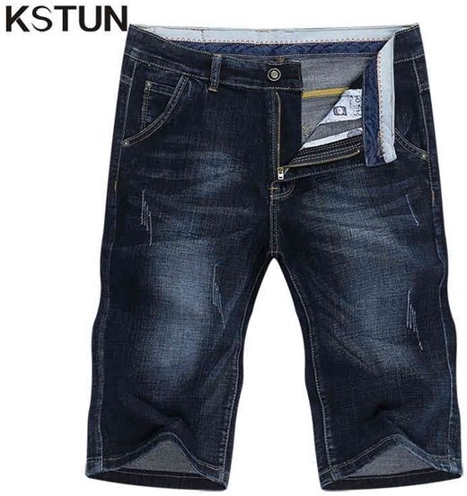 KSTUN Summer Shorts Jeans Men Denim Pants Stretch Dark Blue Fashion Design Men s Jeans Slim Straight Male Short Jeans Hombre 210330