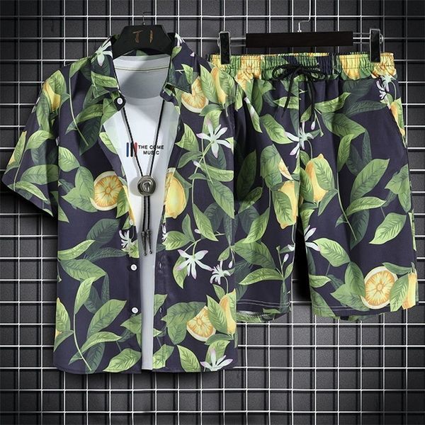 Beach Clothes For Men 2 Piece Set Quick Dry Hawaiian Shirt and Shorts Fashion Clothing Printing Casual Outfits Summer 220708