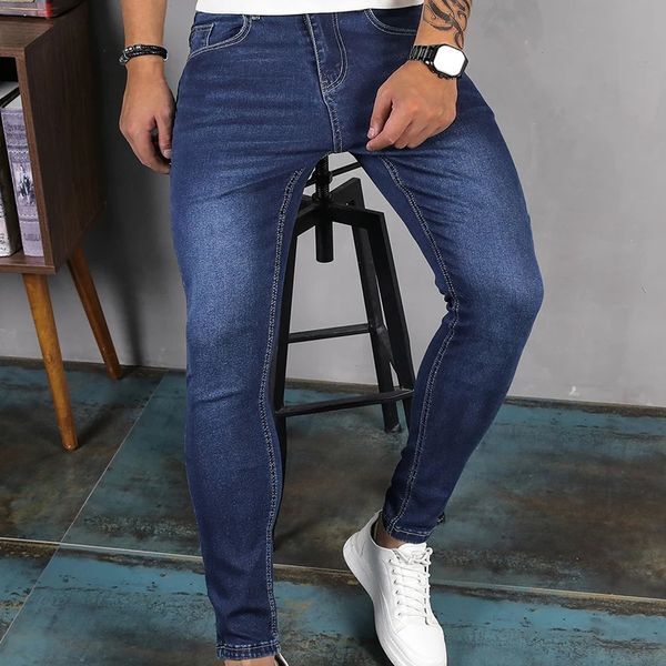 Mens Fashion Leggings Jeans Solid Color Leisure Sports Elastic Cotton Pants Spring And Autumn High Quality Wear 240124