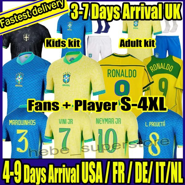 S-4XL 2024 BRAZILs soccer jerseys NEYMAR JR VINI JR Camiseta de futbol RAPHINHA 22 23 24 football shirt maillots brasil MEN KIDS and Retro 1998 2002 Ronaldinho RONALDO