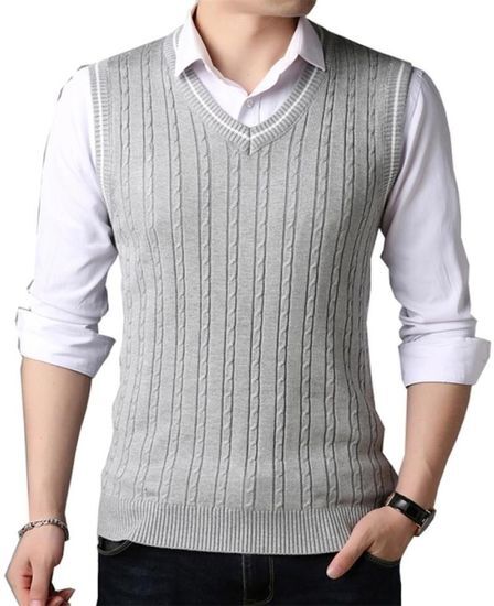 BROWON Men Clothes Autumn Winter New Classic Slim Sweaters Vneck Sleeveless Sweater Mens Knitwear Sweater Vest for Men 2012218883436