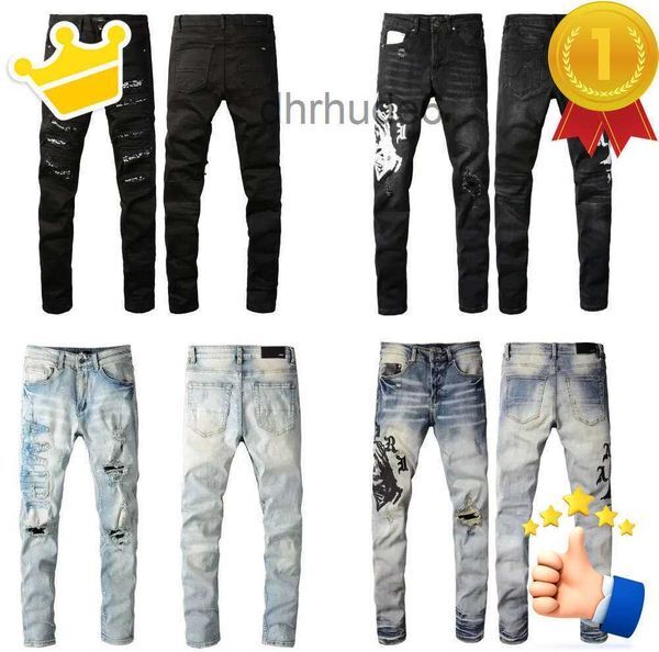 Purple Mens Denim Designer Tears Brand Ruin Stacked Fashion Trends Rock Revival Men Pants Black Skinny Jeans Jean EII7