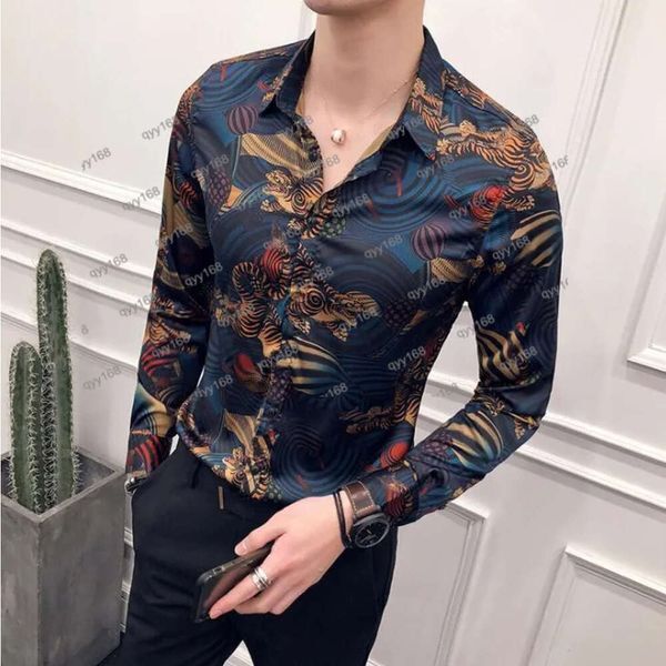 Animal Printed Dress Casual Shirts Men Slim Fit Camisa Social Masculina Long Sleeve Shirt Fashion Mens Clothes Mauchley