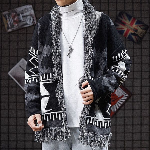 Men s Sweaters Autumn and Winter Knitted Cardigan Men Tassel Retro Lazy Sweater Male Loose Thin Coat Man 230821