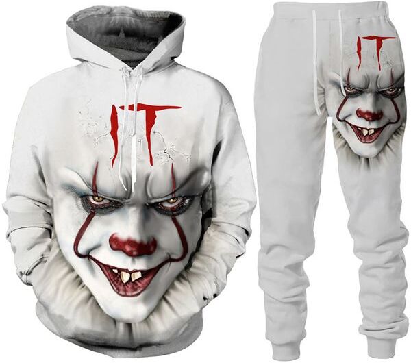 Men and Women 3D Printed Horror Movie Clown Casual Clothing Wolf Fashion Sweatshirt Hoodies and Trousers Exercise Suit