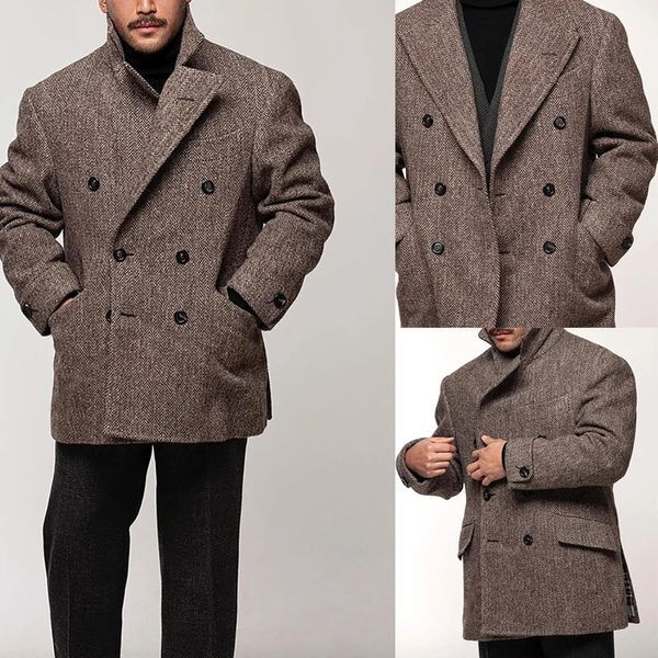 Men Blends Coat for Men Jackets Fashion Double Breasted Suits Suit Male Clothing Herringbone Pattern Casual Man Blazers 231202