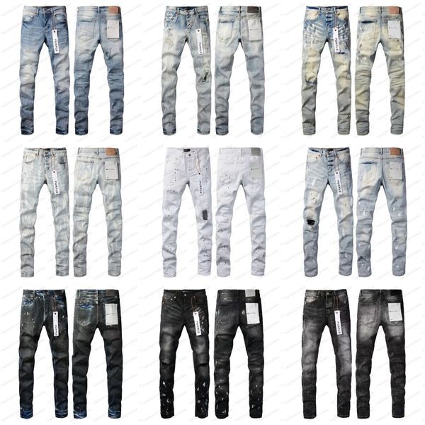 Mens Purple Designer Jeans Fashion Distressed Ripped Bikers Womens Denim Cargo for Men Black Pants