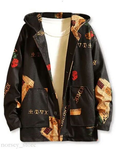 Newspaper Flower Letter Graphic Print Hooded ZAFUL Jacket Cotton Men Vintage Print Button Pocket Coat Daily Outdoor Jackets Zaful Puffer 210