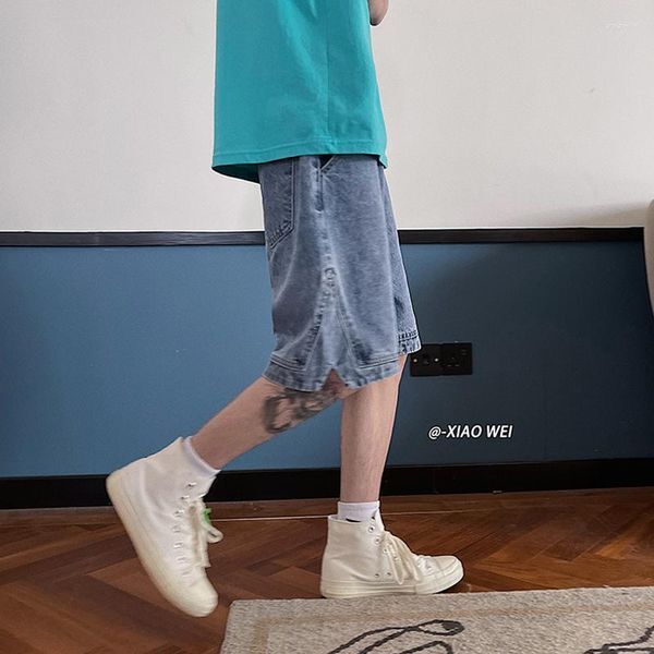 Men&#039;s Shorts 2023 Summer Loose Short Jeans Fashion Slit Decor Denim Dark Blue Pants Male Brand Clothes S-2XL