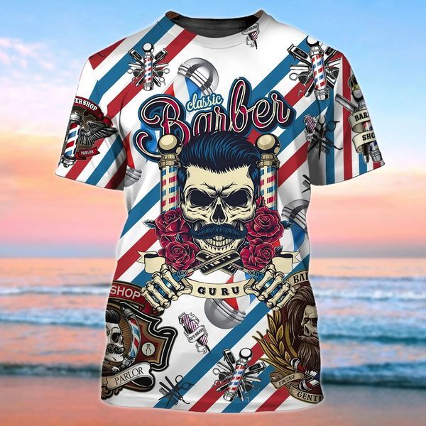 Fashion Barber Men&#039;s T Shirt Haircut Tool Print Vintage Skulls Graphics Short Sleeve Tops Workwear Tees Oversized Men&#039;s Clothing