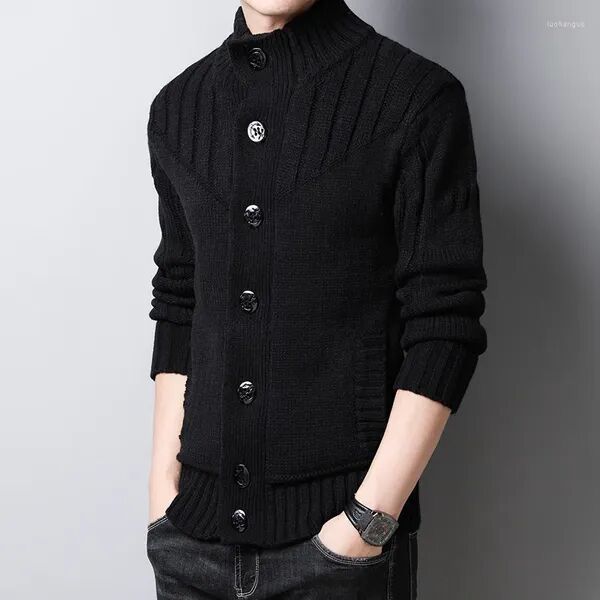 Men&#039;s Sweaters 2023 Spring Autumn Fashion Warm Men Casual Slim Fit Male Cardigan High Collar Knitwear Sweater Button Top Coat E136