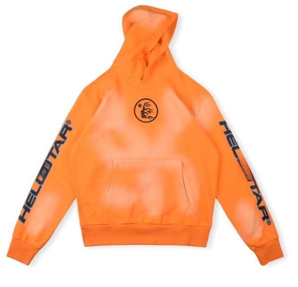 Hellstar Studios Hip Hop Rapper Street Hooded Men Designer Hoodies Womens Set Sweatshirts Pullover Orange Washed Hoodie with Brain Mens Clothes Sports Run