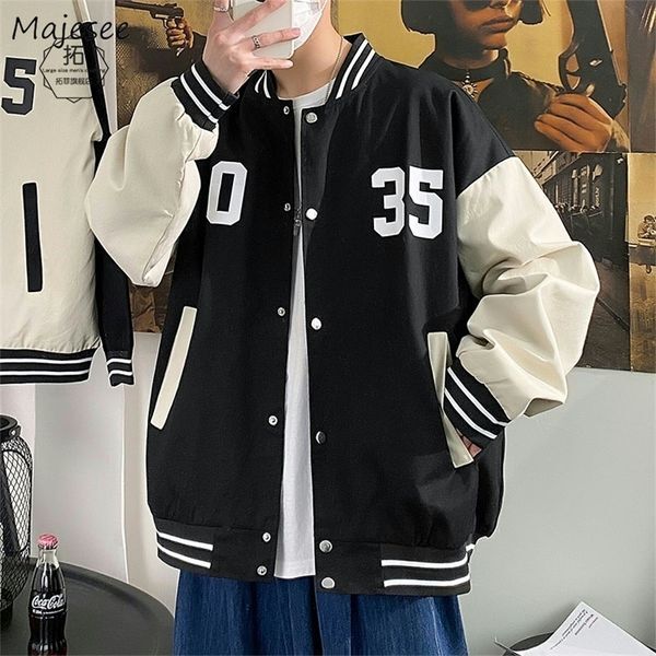 Mens Jackets Men Jackets Patchwork Single Breasted Baseball Bomber Coat BF Spring Fashion Rid Sleeve Jacket Loose M3XL Pilot Streetwear 220902