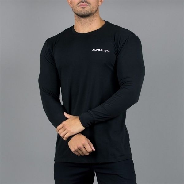 ALPHALETE Fashion Gyms Bodybuilding Sporting Men Long Sleeve Fiess Men&#039;s Solid High Quality T-shirts T191114