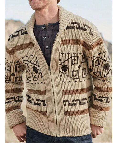 Men&#039;s Sweaters Lapel Cardigan Printed Decor European And American Hand Knitting Wool Soft Stretchy Coat Loose Various Size Male Sweater 221117