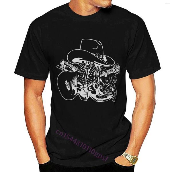 Men&#039;s T Shirts Mens Cowboy Boots Hat Guitar Country Music Shirt Men Cotton Casual T-Shirts Crew Neck Tee Short Sleeve Tops Party