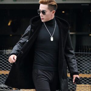 Men&#039;s Leather & Faux Mens Genuine Sheep Shearing Real Fur Coat For Men Double-sided Wear Hooded Jacket Pwj1282 KJ847