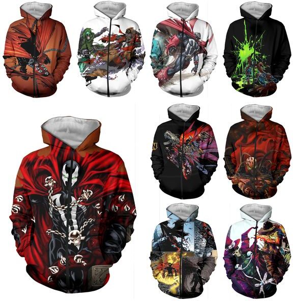 LIASOSO New Men Women Jim Downing Anime Sweatshirt 3D Print Movie Spawn Zipper Hoodies Hip Hop Street Top O Neck Coat A312-11