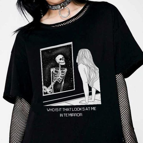 Skull Dark Female T-shirt Grunge T Shirts Casual Big Size Ins Loose Harajuku Tees Letter Gothic Hip-hop Vintage Women Clothing