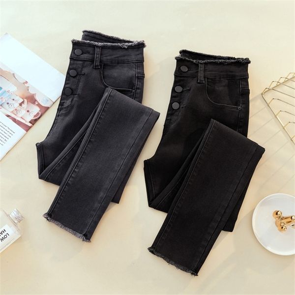 New Woman Jeans single-breasted high waist elastic denim pencil pant for woman autumn spring female jean 201030